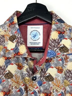 A Fish Named Fred Designer Cotton Stretch Button Down Shirt size M Multicolor